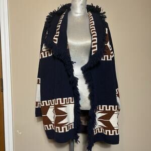 Cocogio Fringed Open Fron Cardigan Sweater Womens Sz L Aztec Boho Western Italy